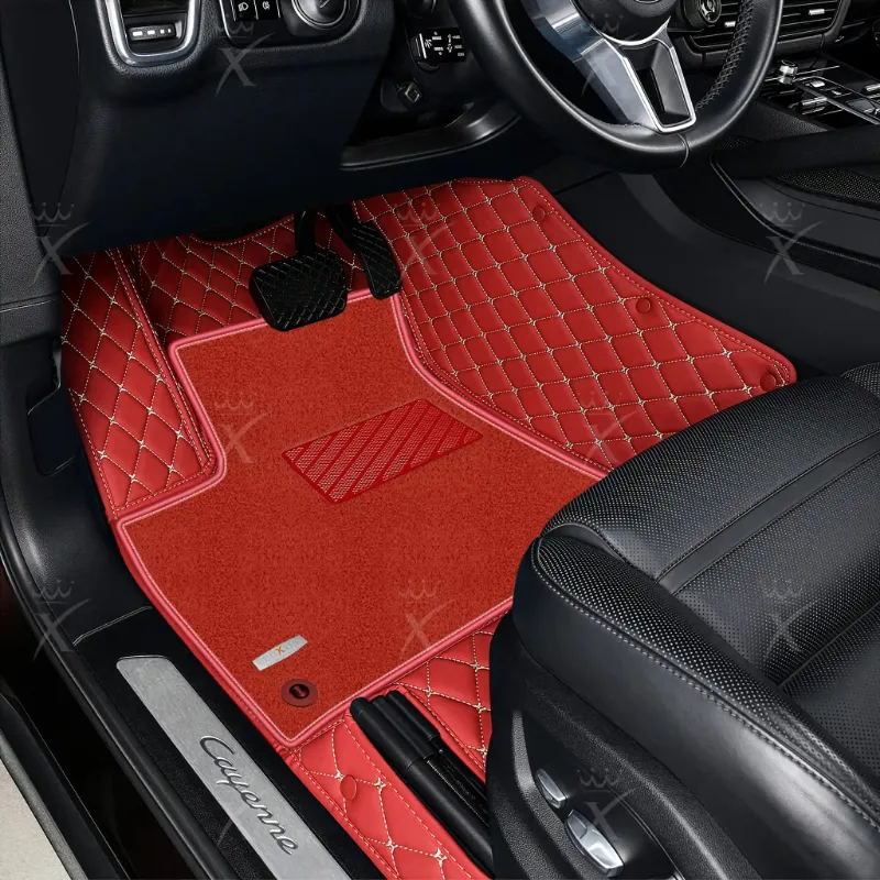 Luxus Car Mats Double Layer floor mats in matching cherry red, diamond stitching detail