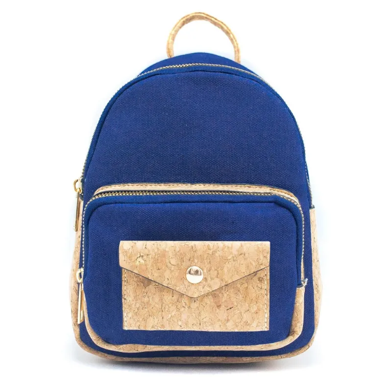 Corkadia Cork & Cotton Messenger Backpacks in natural cork with navy cotton accents