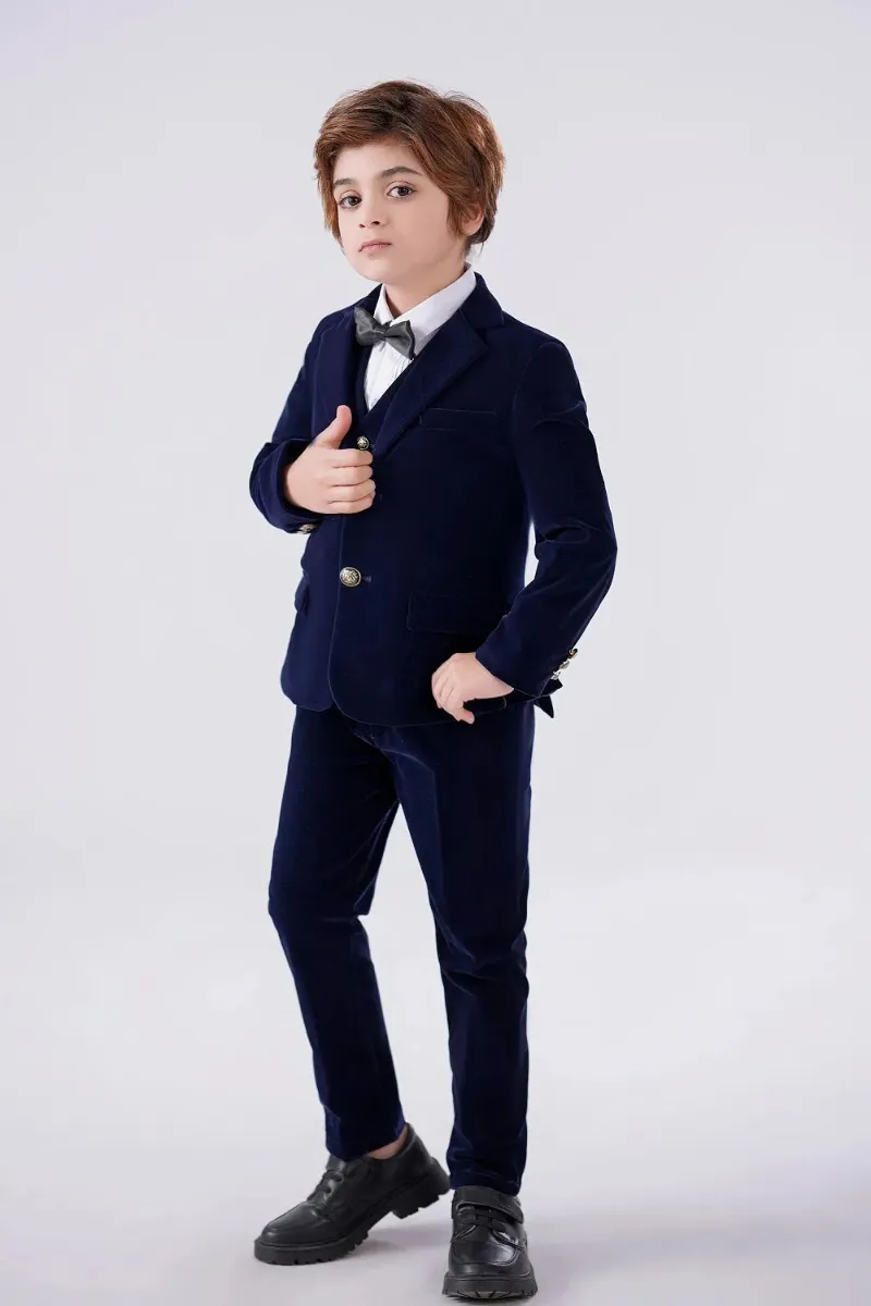Wehilion Boys Navy Velvet Royal Touch 5 Piece Suits full ensemble