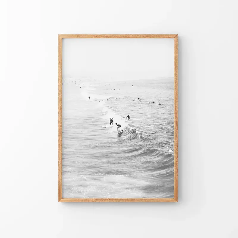 Wall Art Set Black White Surfers on the Waves Wall Art Print surfers on waves