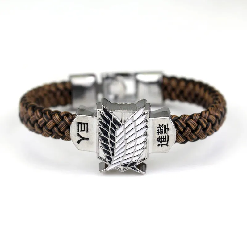 Animeancy Attack on Titan Leather Bracelet with faction emblems and anime artwork