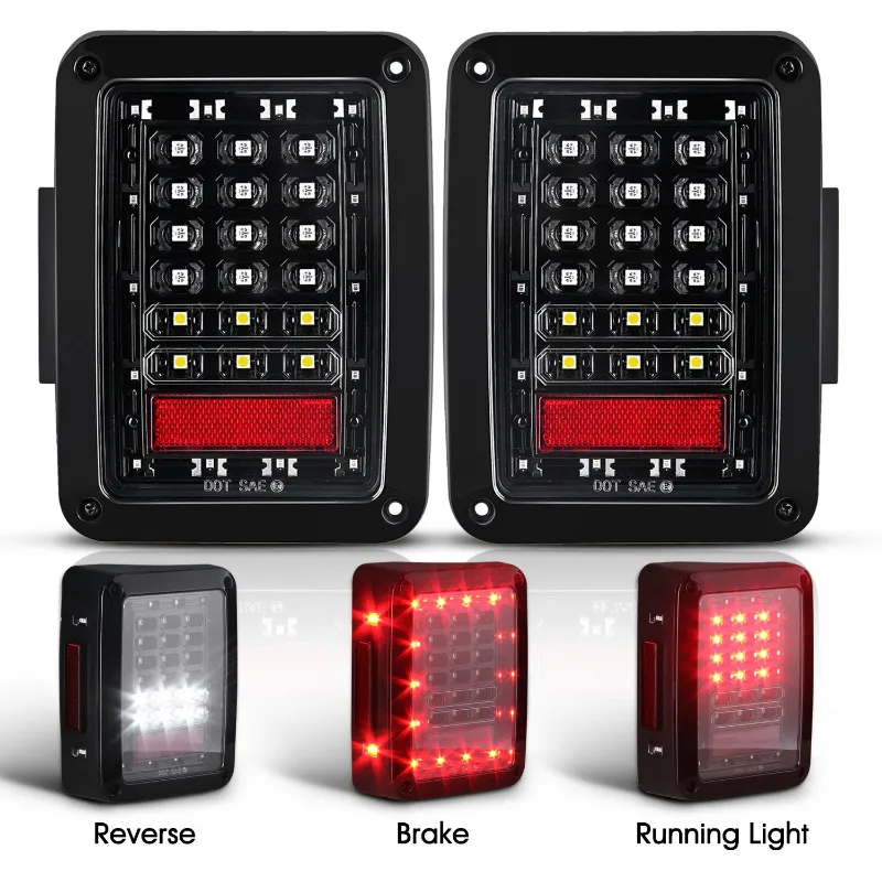 Sunpie (2pcs/set) 2007-2018 Jeep Wrangler JK JKU Smoked LED Tail Lights with dark lenses