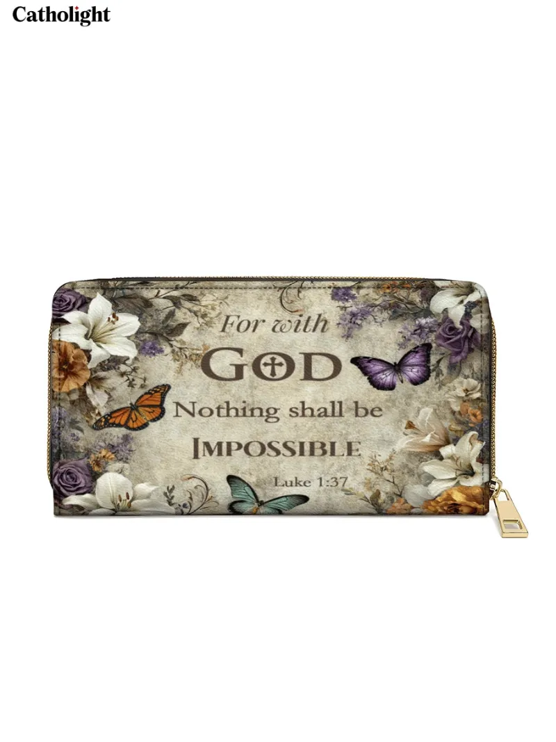 Catholight Faithful Blossom Leather Wallet Purse showing scripture verse with floral and butterfly design