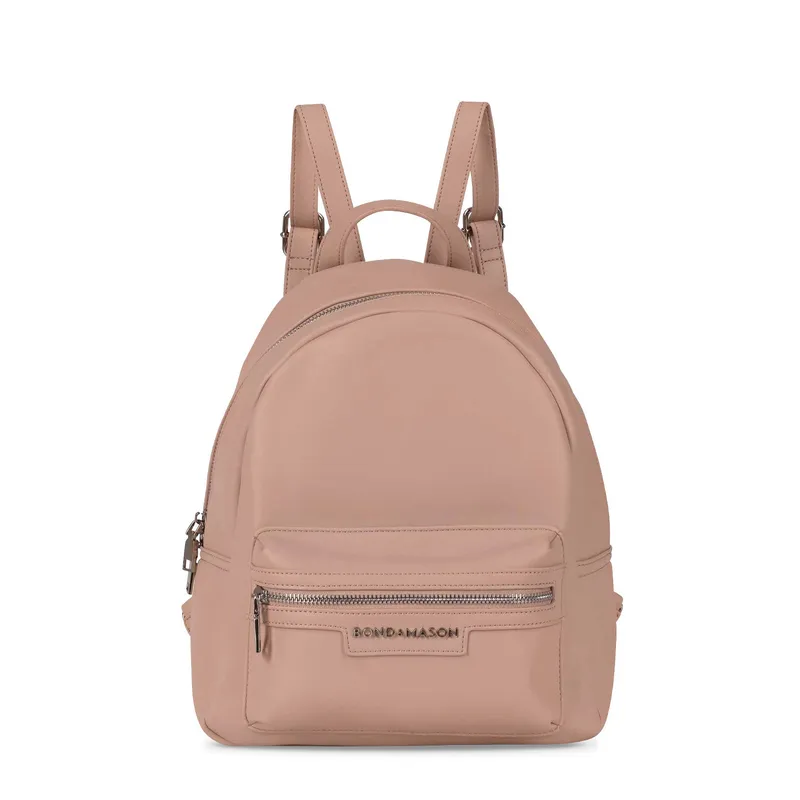 Bond & Mason The Maddison Backpack (Pink) showing pink backpack with front zip pocket