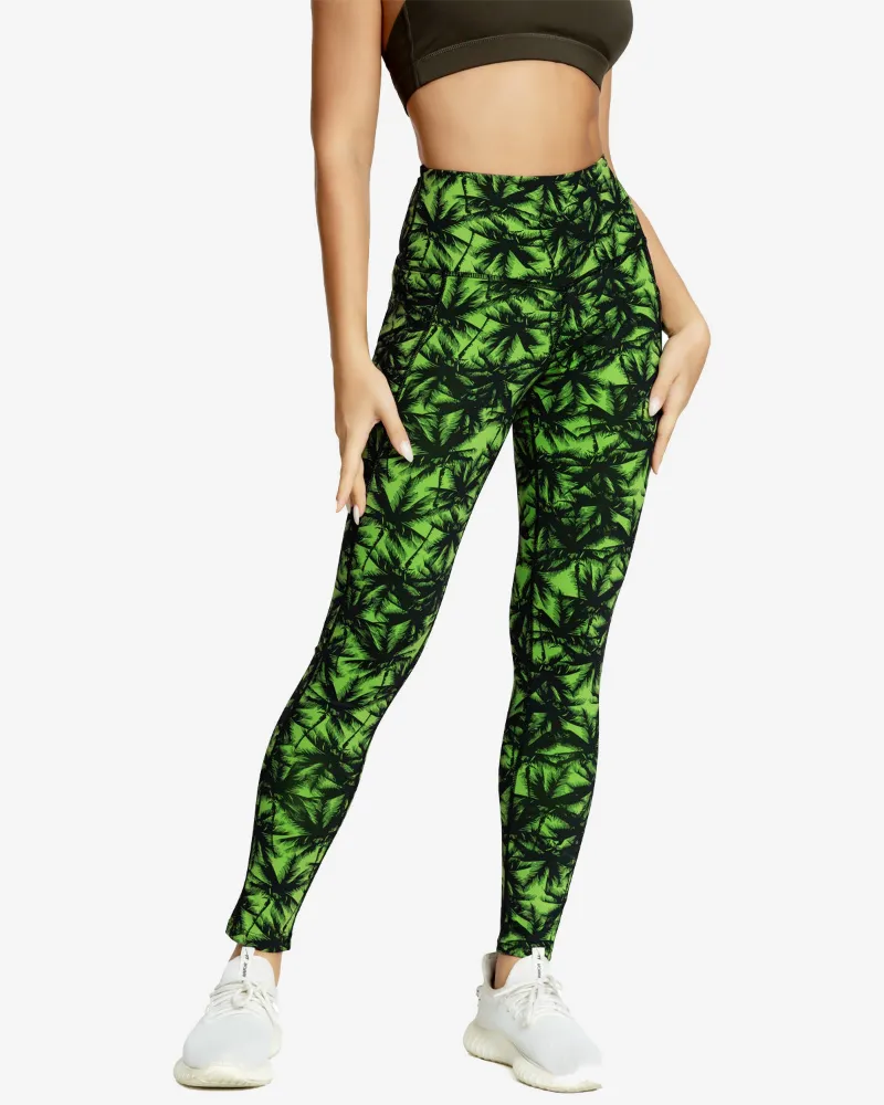 QUEENIEKE Forest Invisible Pockets Soft Leggings, full-length front view