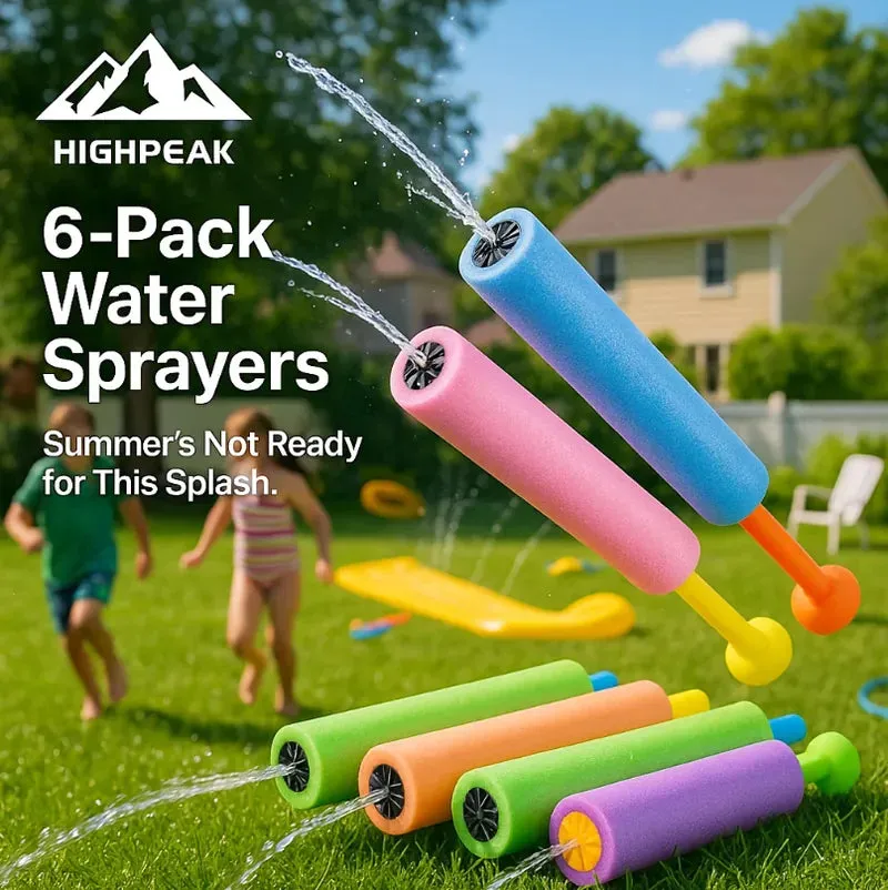 HighPeak 6-Pack Foam Water Sprayers, six colorful foam water blasters in bright summer colors