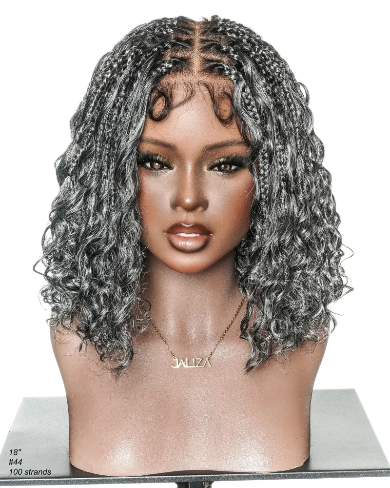 Jaliza Kiki Bob 12 Inch Pre Bleached Salt & Pepper Boho Box Braided Wig in two-tone contrast