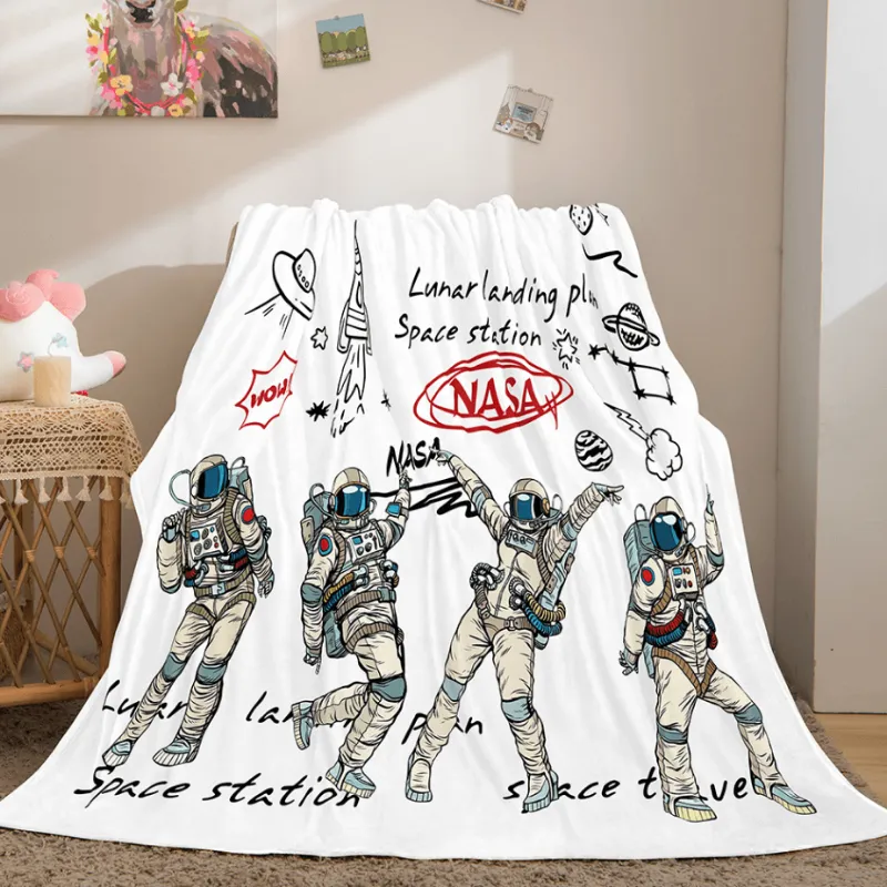 EBuycos Astronaut Blanket Soft Flannel Blanket, astronaut pattern on gray flannel
