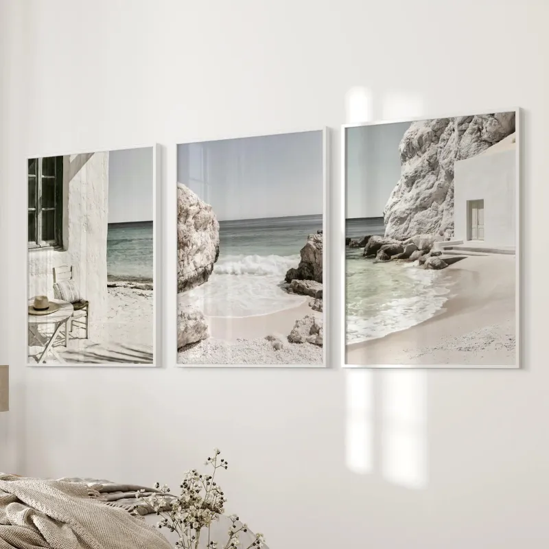 Wall Art Set Beach Wall Art Set of 3 showing coastal cliffs and crystal clear sea prints
