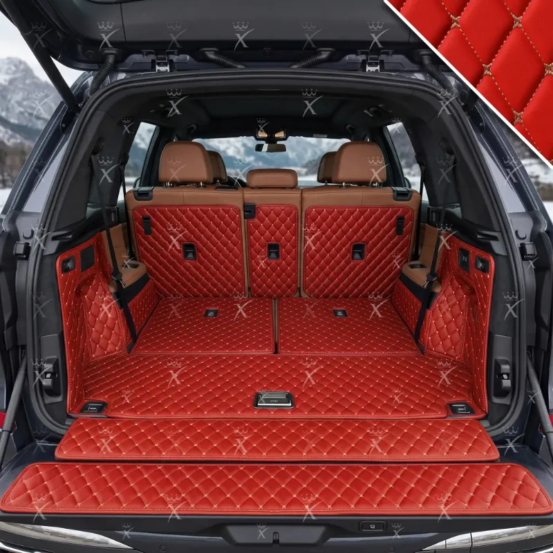 Luxus Car Mats Diamond 360Fit Trunk Mat in Ferrari Red, diamond-stitched panel in cargo area