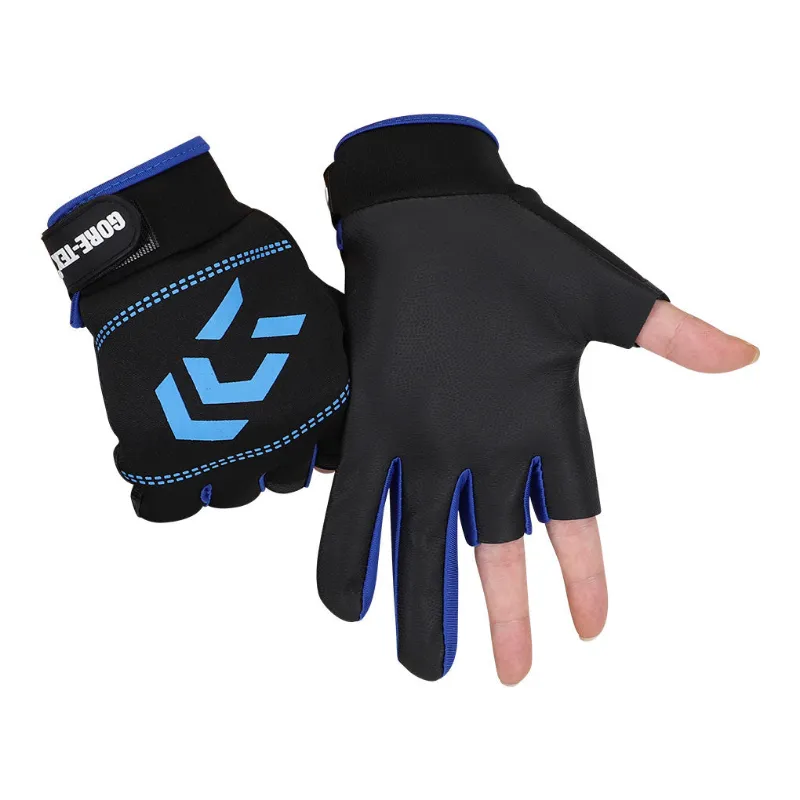 PUPU Sports 3 Cut Finger Anti-Slip Fishing Gloves SBR Sun Protection Angling 1 Pair showing half-finger design
