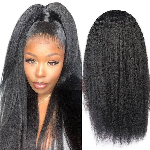 Megalook Brazilian Yaki Straight Wig with Swiss lace and 180% density