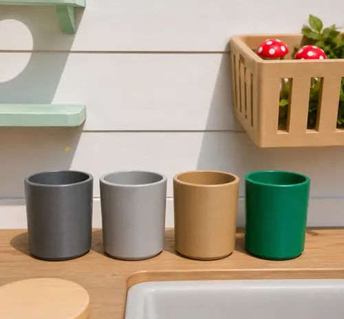 Fun House Toys Mud Kitchen Storage Cups for organizing outdoor play supplies and nature finds