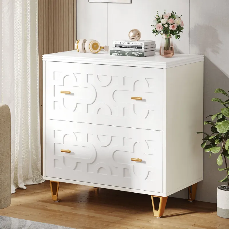 Tribesigns 2-Drawer File Cabinet white printer stand with geometric pattern drawers