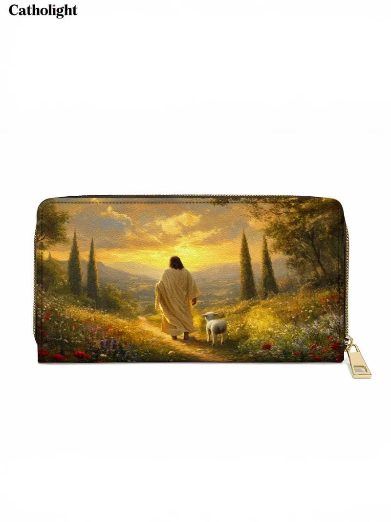 Catholight Divine Light and Love Leather Wallet Purse with Jesus as Good Shepherd