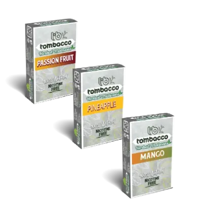Airvape Tombacco Herbal Molasses passion fruit pack next to an Ensō pipe