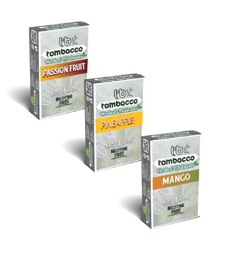 Airvape Tombacco Herbal Molasses passion fruit pack next to an Ensō pipe