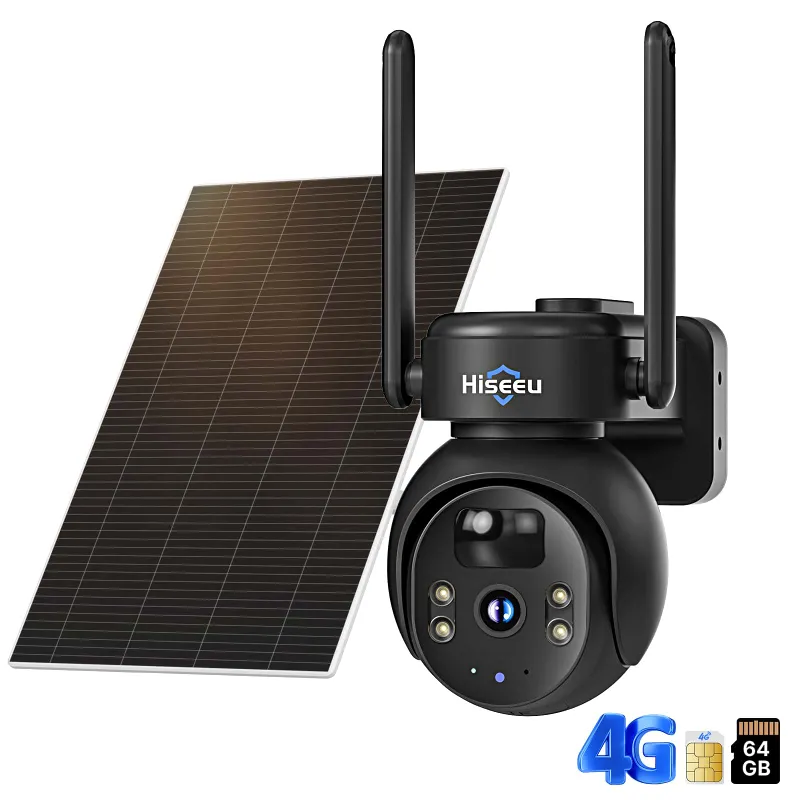 Hiseeu 4G cellular security camera with solar panel and PTZ view