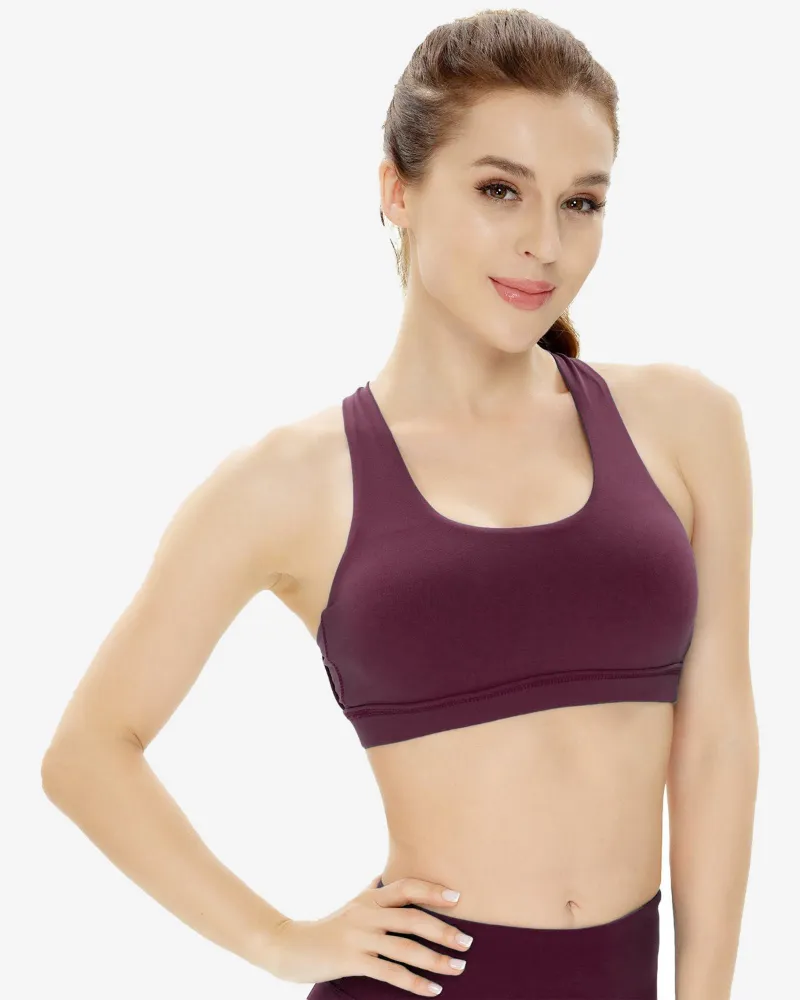 QUEENIEKE Medium Support Cross Strappy Wirefree Sport Bra showing cross back and front support