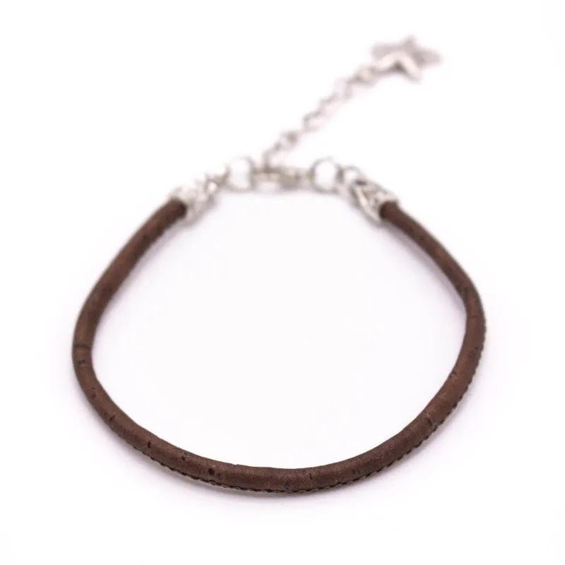 Corkadia brown cork cord bracelet with three stone beads