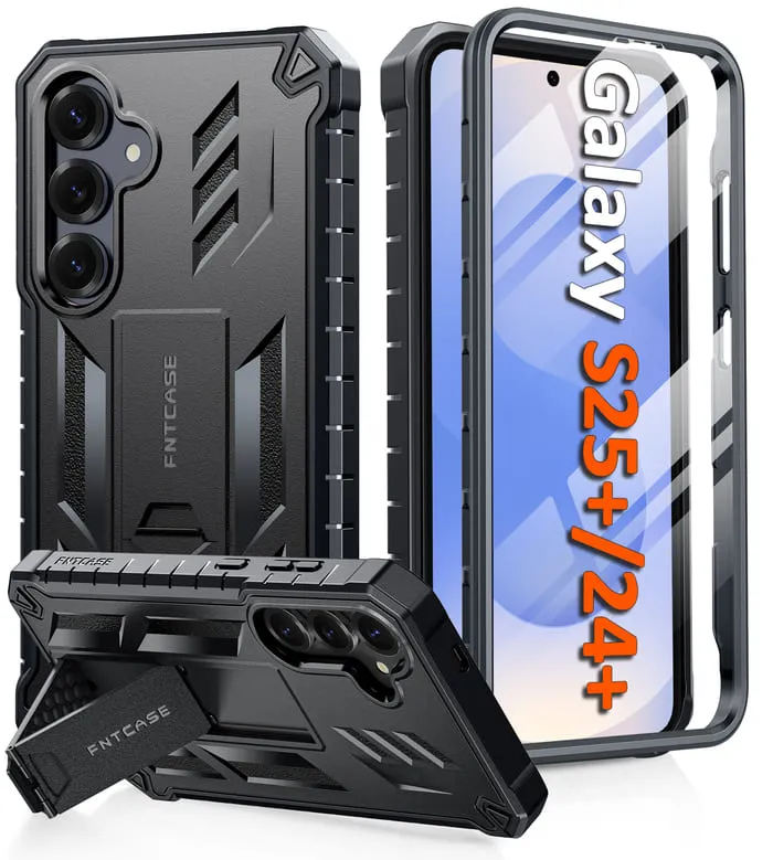 FNTCASE OFFICIAL Samsung Galaxy S25 Plus/S24 Plus case with built-in screen protector and kickstand