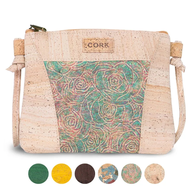 Corkadia Cork Crossbody Bag BAGP-349 in natural cork with colorful patchwork panel and adjustable strap