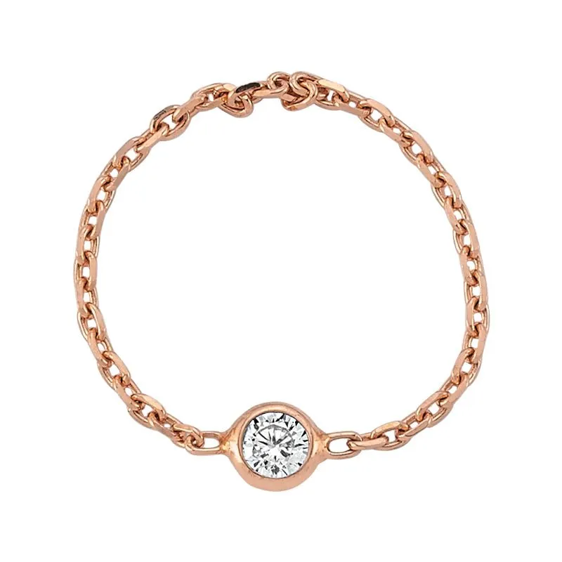 Amorium Jewelry Diamond Fashion Chain Silver Ring in Rose Gold, diamond-shaped charm with crystals on rose-gold chain
