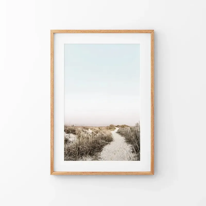 Wall Art Set Boho Chic Wall Art Print. Sandy Beach Path, Dried Grass showing single print of beach path with pampas grass