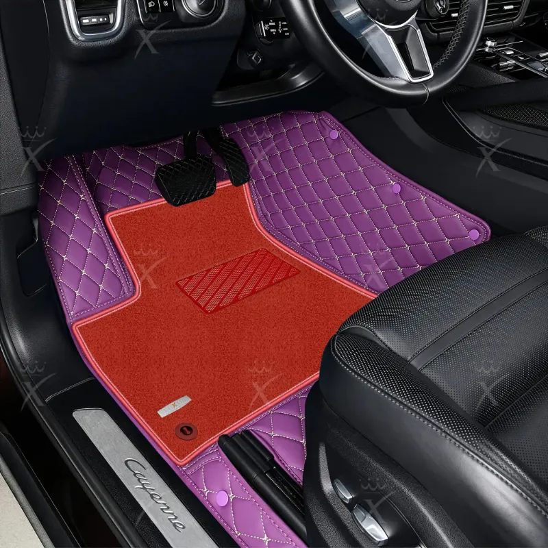 Luxus Car Mats Diamond Double Layer floor mats in lavender purple and red top carpet