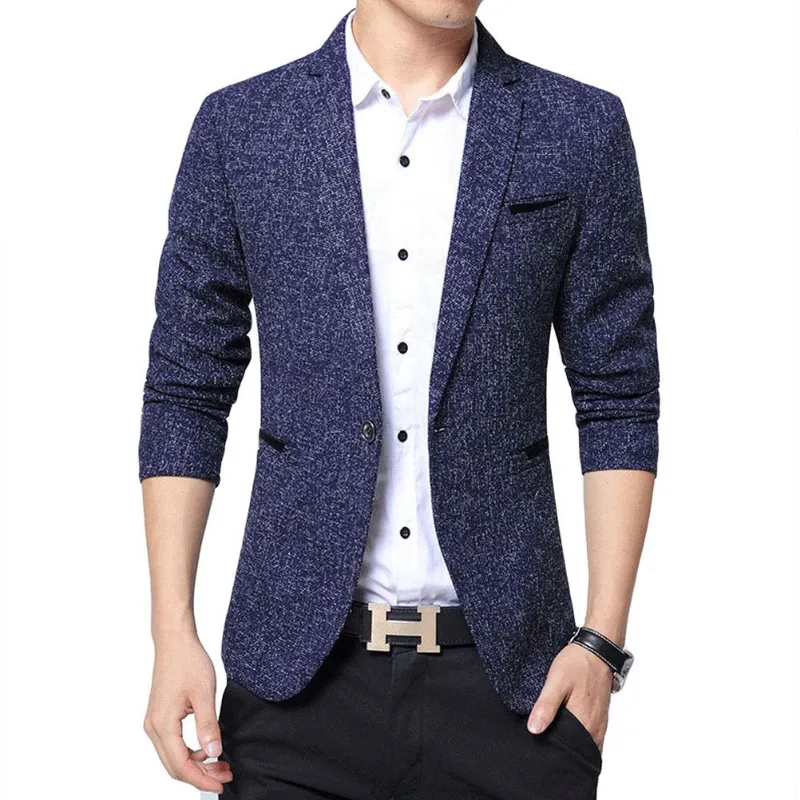 Cloudstyle Autumn Casual One Button Jacket Blue, flat collar blazer