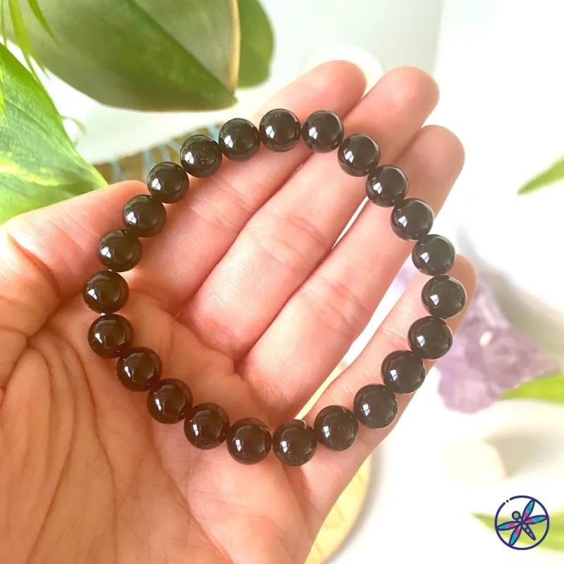 Turix Black Onyx Agate Bracelet with dark stone beads on elastic