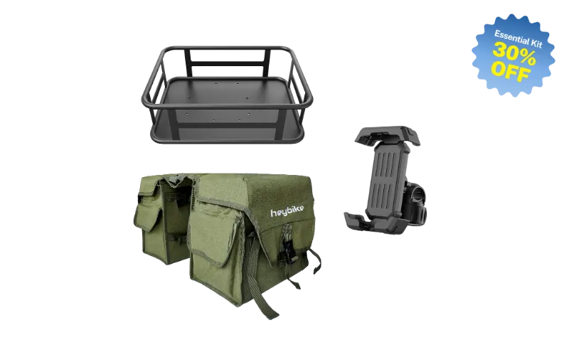 Heybike Heavy-Duty Cargo Kit rear rack bag phone mount