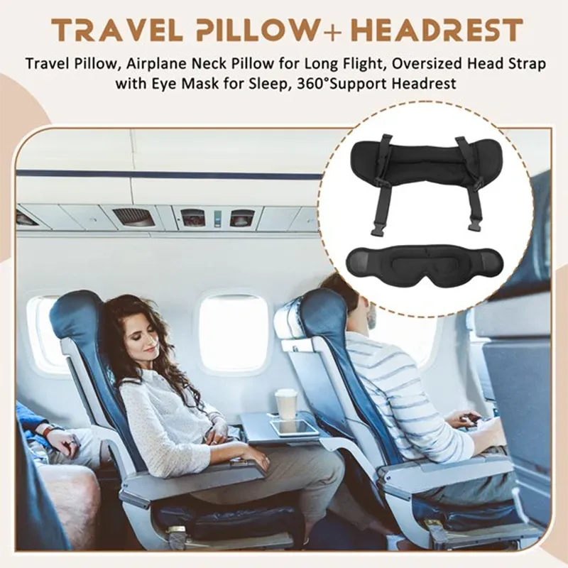 Kicklo 2 in 1 Comfort Headrest Blackout Eye Mask with attached travel neck pillow in black