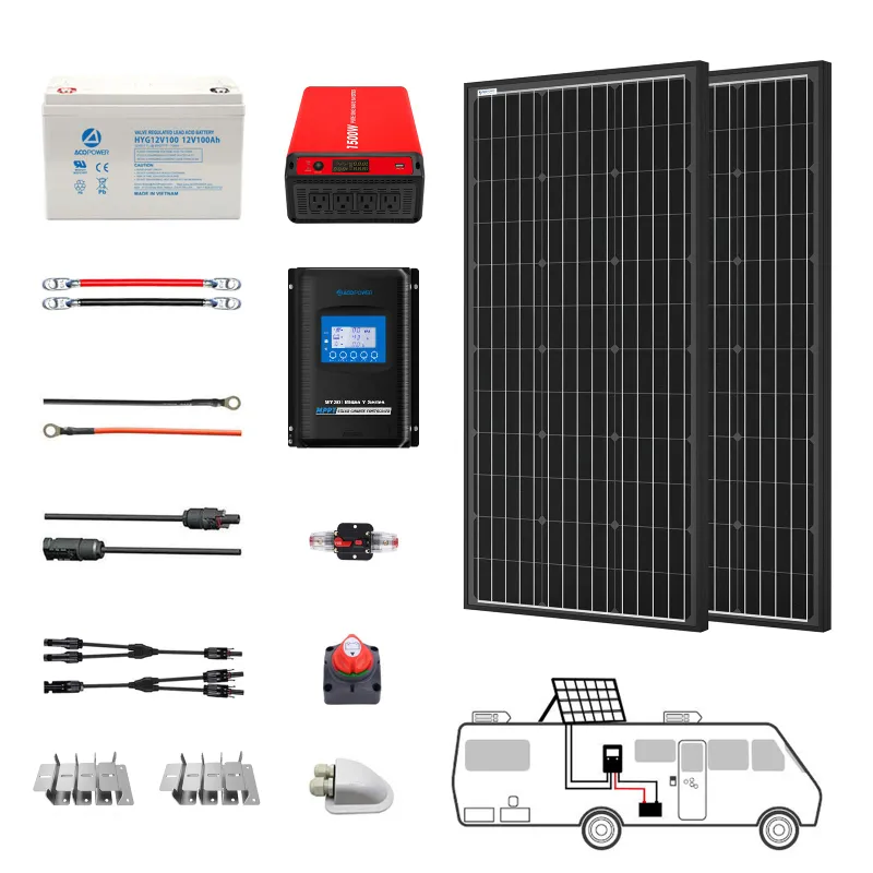 ACOPOWER Deep Cycle GEL Battery Mono Solar Power Complete System with inverter and panels