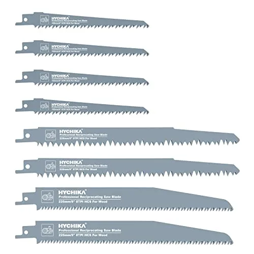 HYCHIKA 16-piece reciprocating saw blade set for wood and metal cutting with storage case