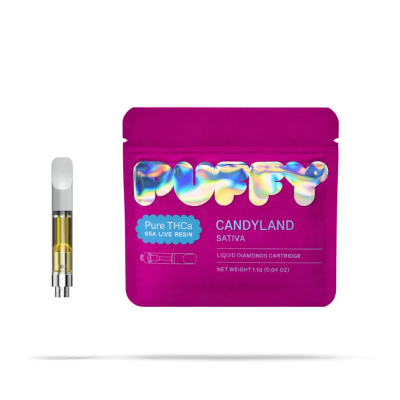 Hipuffy Candyland Pure THCa Live Resin Cartridge with high terpene extract for sweet fruity flavor