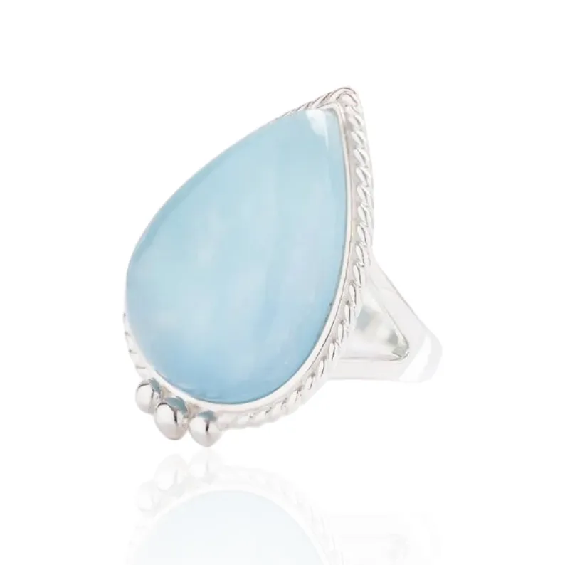 DORSYA Cora Silver Cocktail Ring with Aquamarine featuring pear-shaped blue-green gemstone in sterling silver setting