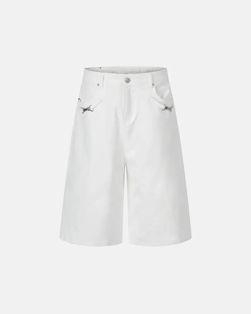 INFLATION Back Buckle Longline Casual Shorts in structured cotton with wide-leg silhouette