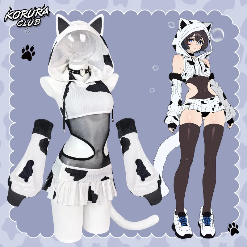 Koruraclub Cosplay Cow Print Set KO154 five piece costume with tail and accessories