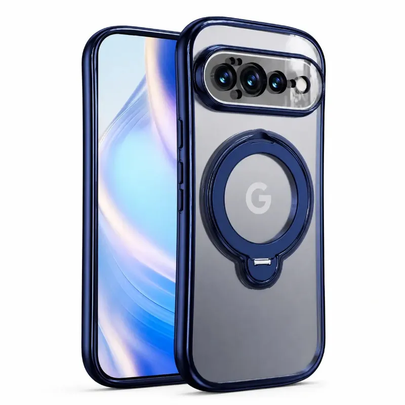 The Pixel Case Clear Mag Stand Case showing transparent design with rotating ring stand and magnetic features