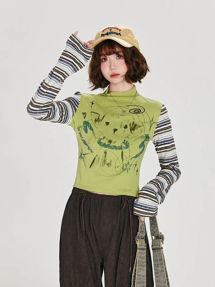 Juwas Autumn Color-Block Striped Mock Neck Top featuring the striped pattern and cozy collar on display.