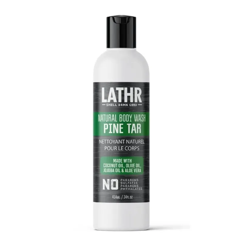 LATHR Pine Tar Body Wash bottle with all-natural deep cleansing formula