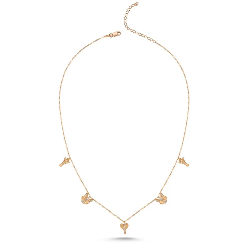 Amorium Jewelry Animal Silver Necklace with Dangles, playful charms with crystals