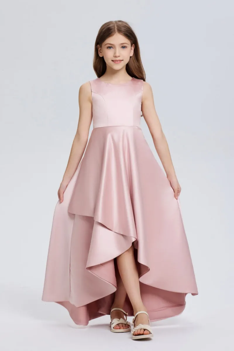 Wehilion Fashion Ruffle Chiffon Flower Girl Dress, a floor-length sleeveless chiffon gown with ruffles