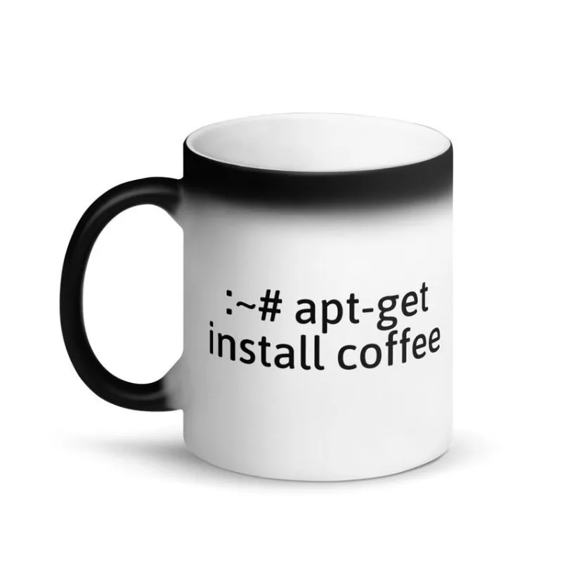 MyHackerTech apt-get install coffee Hacker Mug Matte Black Magic showing dark finish