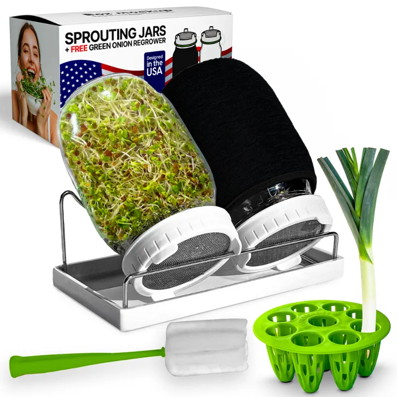 ZestiGreens Jar Sprouts Growing Kit with two glass jars, stand, and sprouting lids