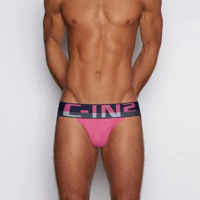 C-IN2 C-Theory Jock Plato Pink, pink jockstrap with contrast waistband and straps on flat lay