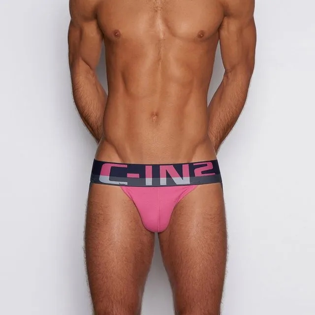 C-IN2 C-Theory Jock Plato Pink, pink jockstrap with contrast waistband and straps on flat lay