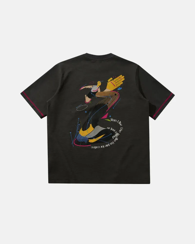 INFLATION Contrast Stitching Graphic Tees with vibrant running graphic print