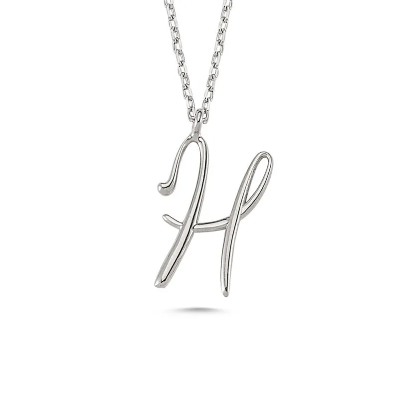 Amorium Jewelry H Letter Mini Initial Silver Necklace, flat initial pendant on delicate chain